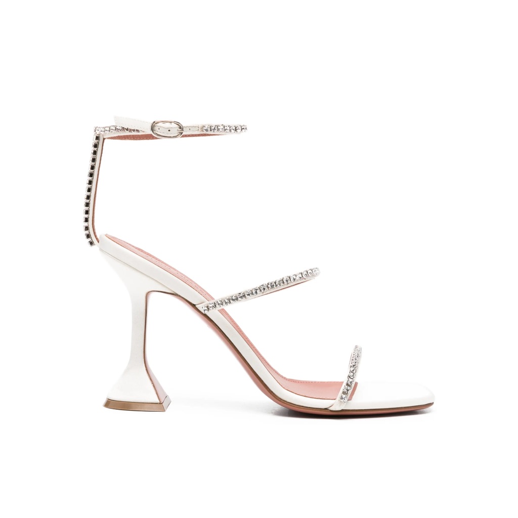 Amina Muaddi Gilda 95mm White Crystal-Embellished Block-Heel Sandals Size 42